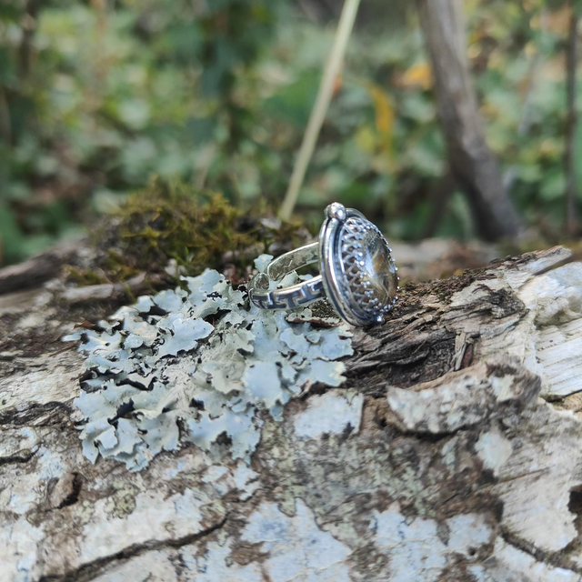 Bague Luminescence en Argent Massif et Quartz Rutilé Doré