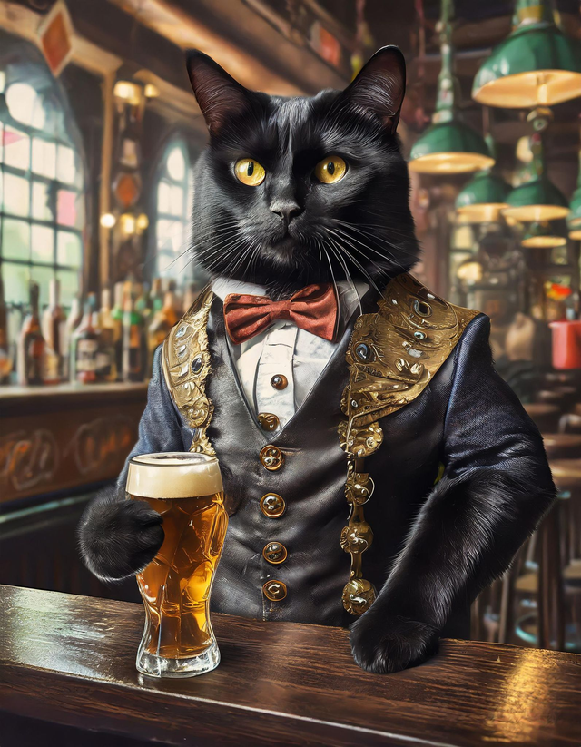 Cat at the Bar Framed Canvas