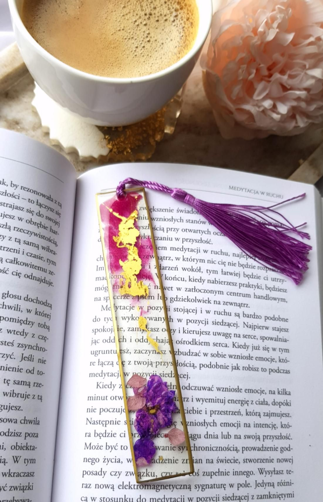 Purple flower with pink bookmark