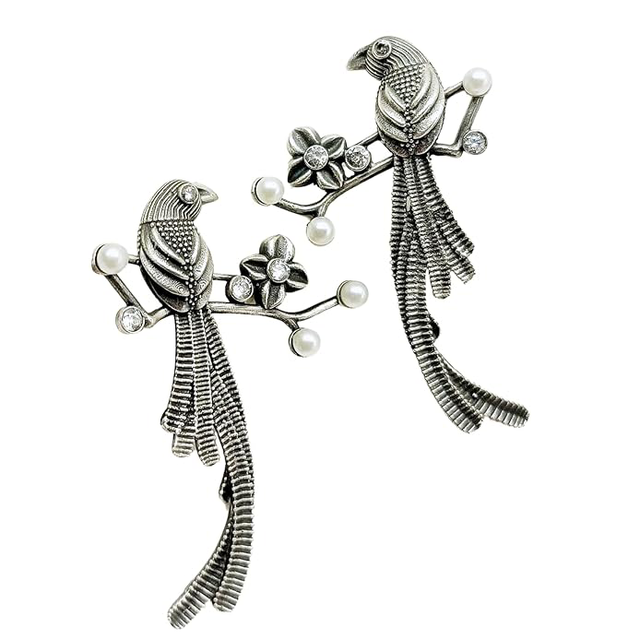Oxidised Big Parrot Bird Earrings
