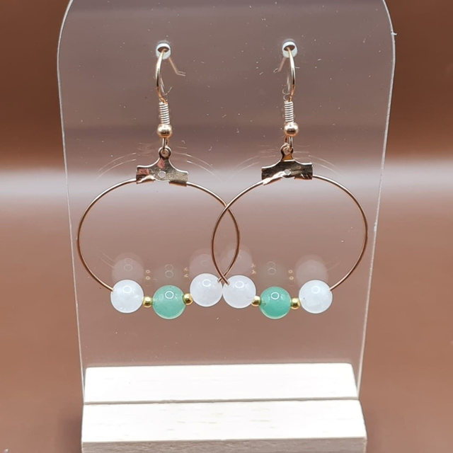 Créoles Aventurine verte - quartz rose 3 cm