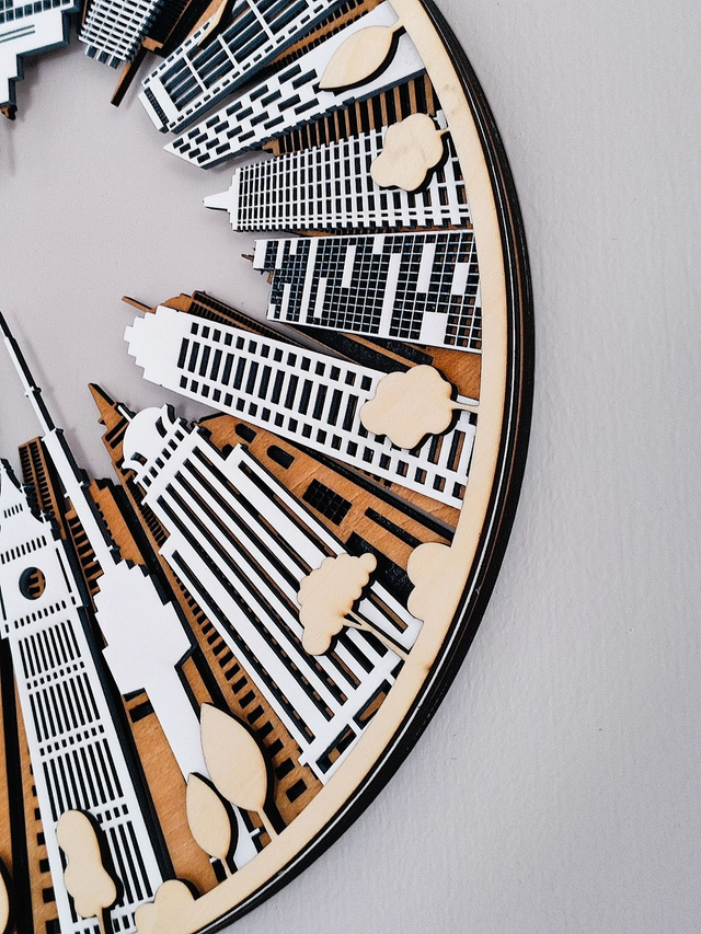 Tableau mural “CITY” en bois – Décoration 3D effet profondeur – 30×30 cm – Découpe & gravure laser