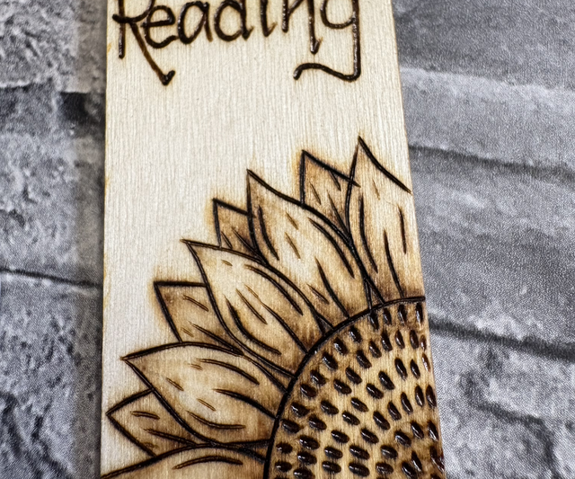 F*ck off I’m reading handburnt sunflower design bookmark. Pyrography art