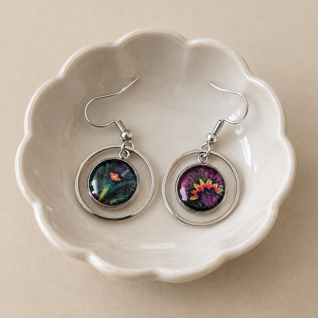 Boucles d'oreilles artisanales - modèle rond argenté 