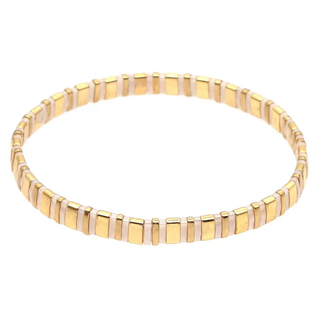 Tile Bead Stretch Bracelet - Gold & Cream