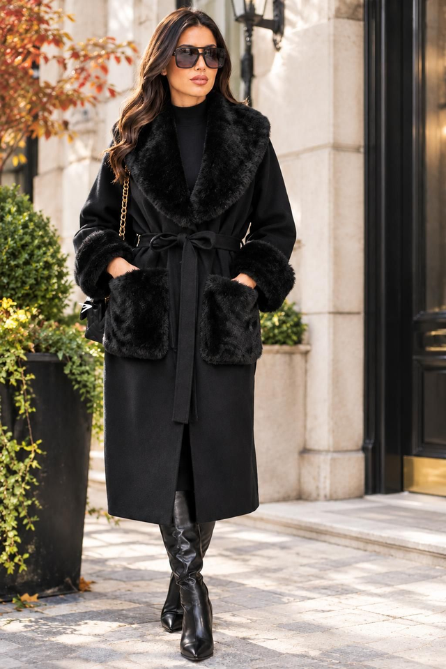 Faux Fur Trim Coatigan
