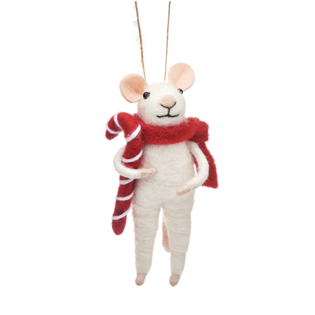 Mouse With Candy Cane Hanging Decoration 
