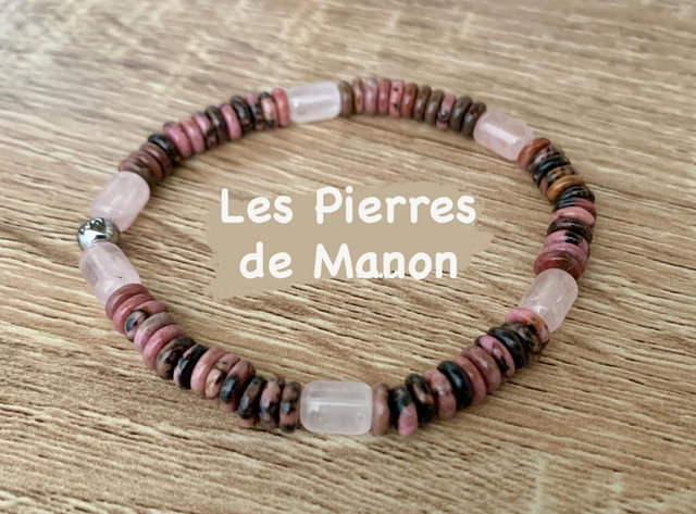 Bracelet Quartz rose et Rhodonite - Perles de 6mm