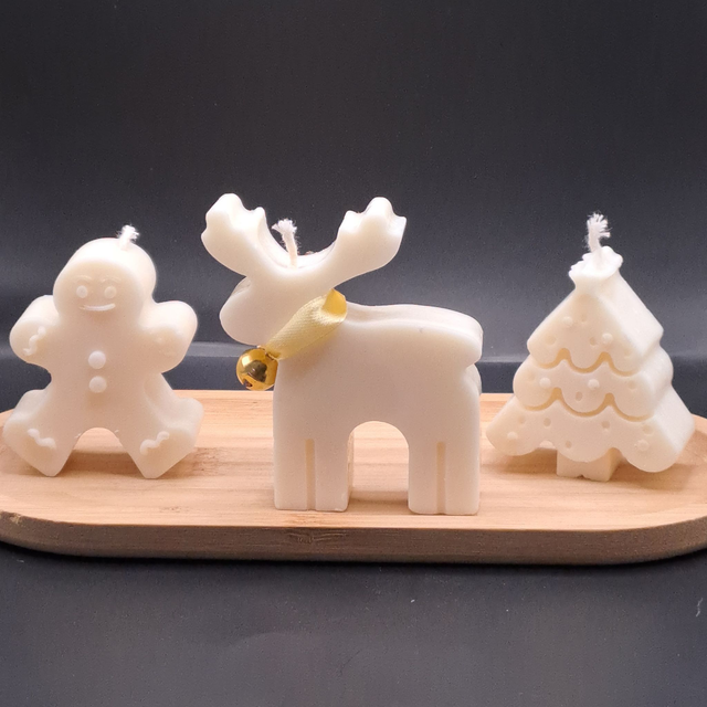 Coffret 3 bougies moulées - Fleur de Noël