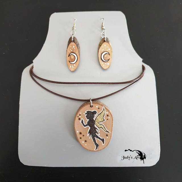 Ensemble Bijoux Fée pyrogravure