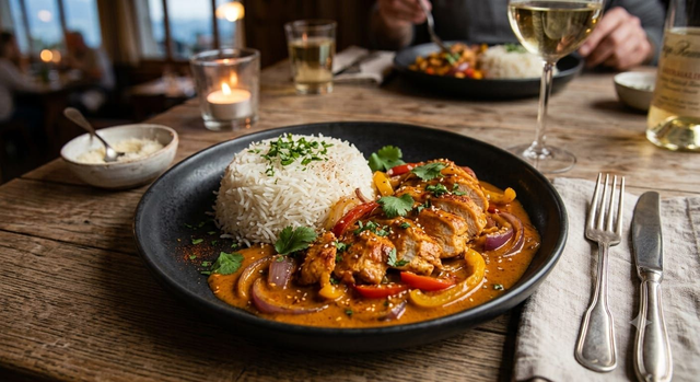 Mardi: 22.09 Emincé de poulet aux trois poivrons 