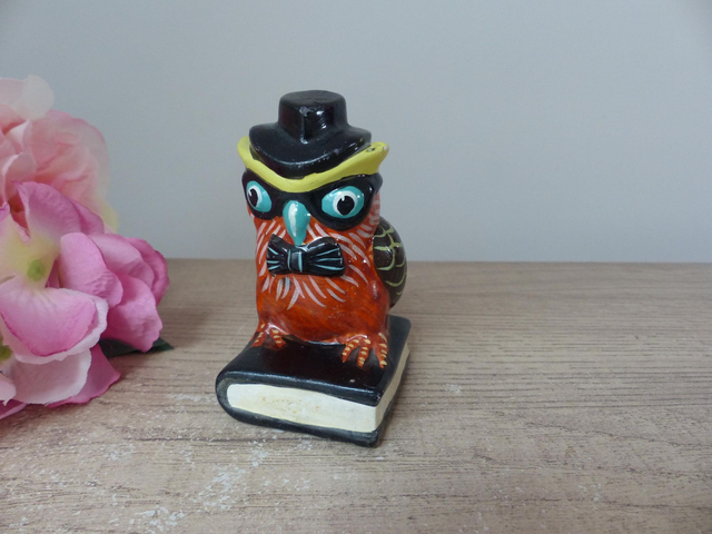 Hibou Intello Vintage - Figurine Oiseau sur Livre, Déco Bureau Bibliothèque - Cadeau Original pour Professeur Enseignant - Cadeau Scolaire