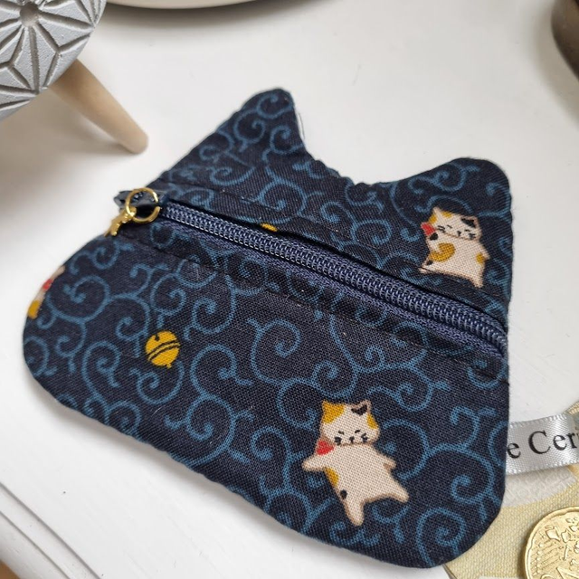 Porte-monnaie/cartes Chat &quot;Makoto&quot; bleu marine
