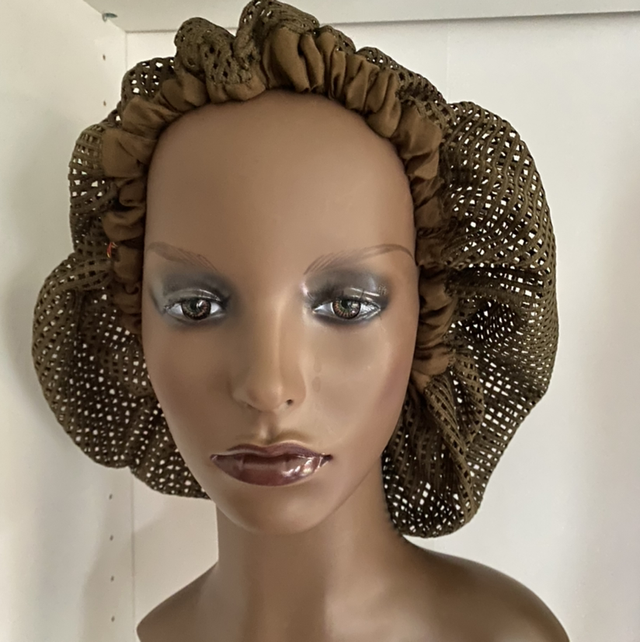 Kaki green hair net/bonnet 