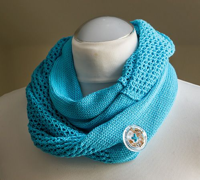 Turquoise Seashore Cotton Infinity Scarf. Mesh lace scarf. Neck Warmer