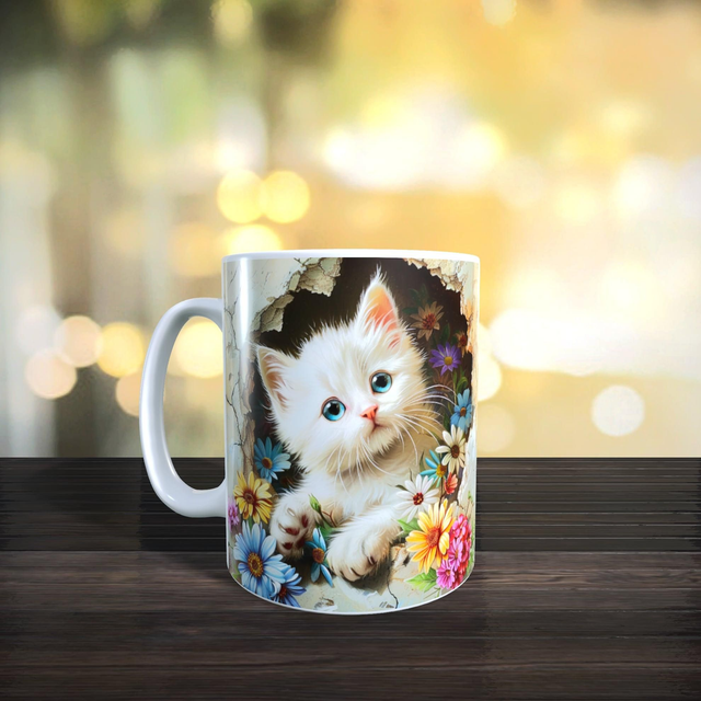 Mug chaton avec fleurs 