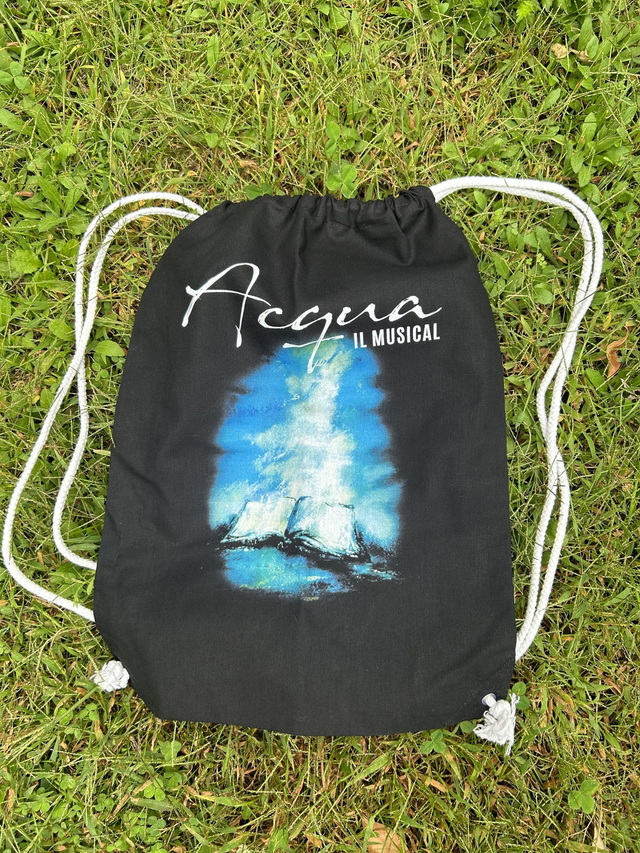 Acqua-Il Musical borsa zainetto cotone nero, con esclusiva stampa