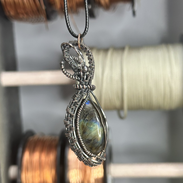 Labradorite pure copper wrapped pendant 