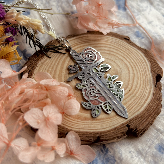 Sword and Rose Necklace Silver - Valentine’s Day Collection 