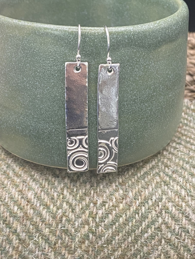 Fine Silver Half Textured Oblong Earrings