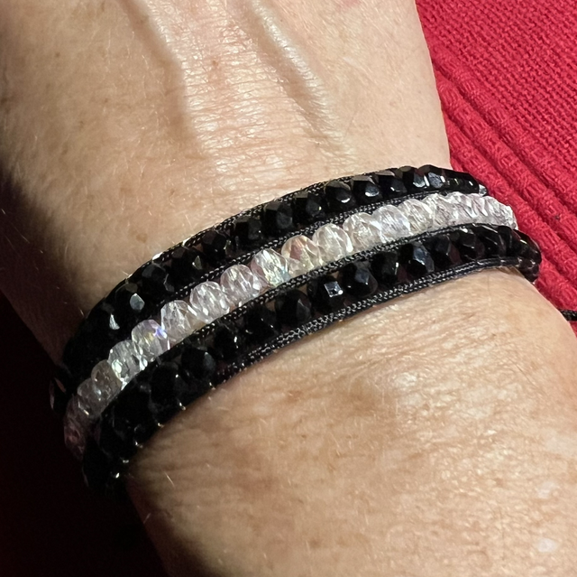 Bracelet manchette 3 Rangs Noir et cristal 