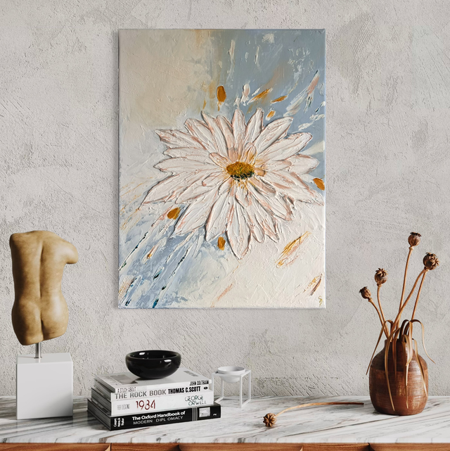 ✋Vendu 🛑Brise printanière - Fleur abstrait/ figuratif texturé contemporain