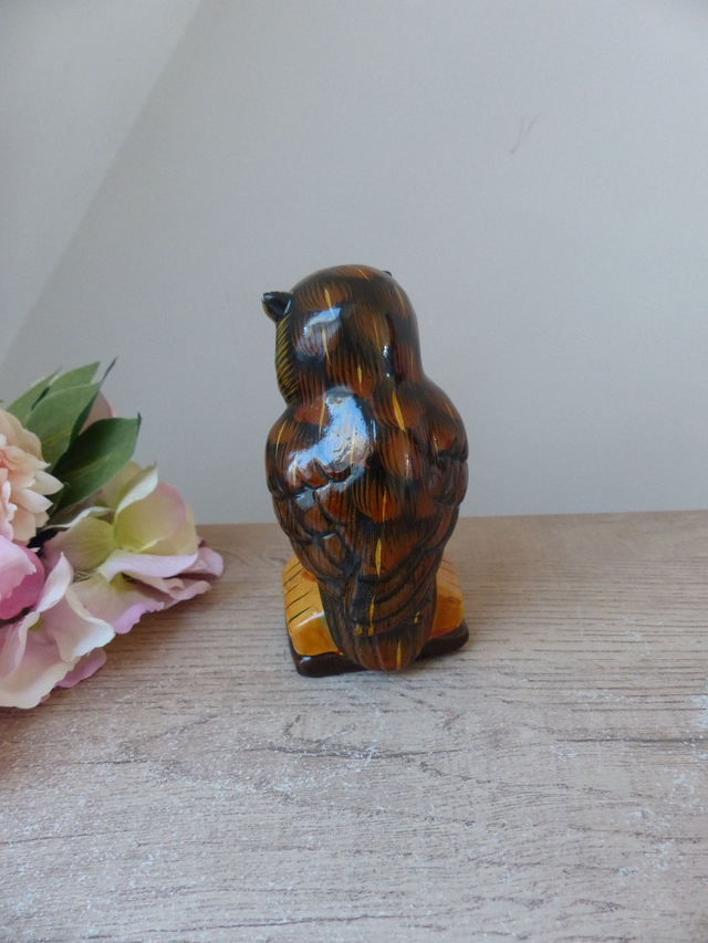 Ancienne Figurine Hibou Savant sur Livre Ouvert en Terre Cuite Peint main, Hibou Cadeau Etudiant Enseignant Professeur, Décoration bureau