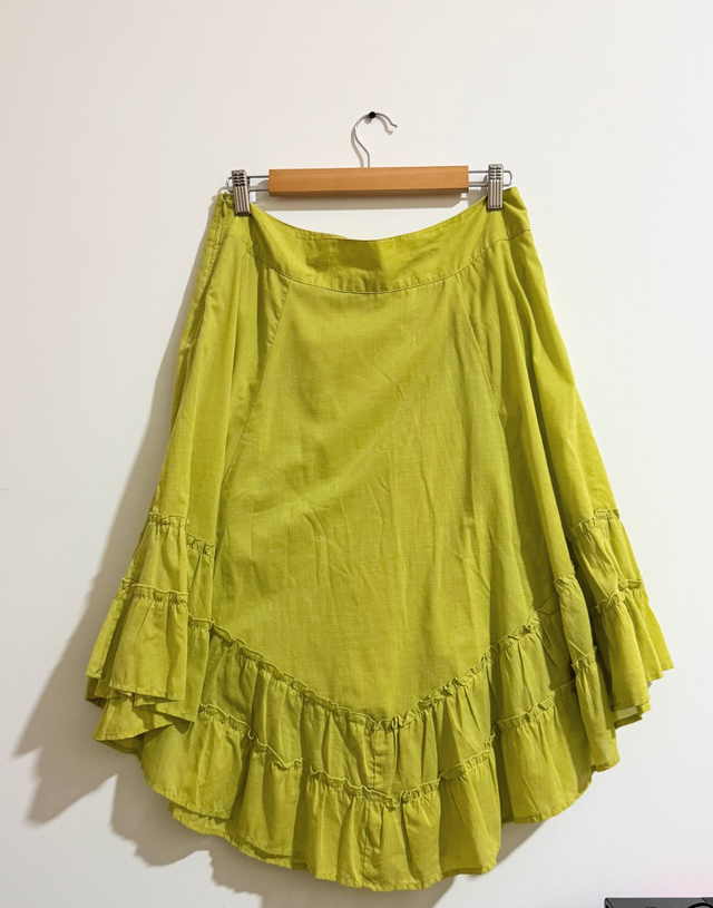 90s Lime Green Tiered Midi Skirt - M