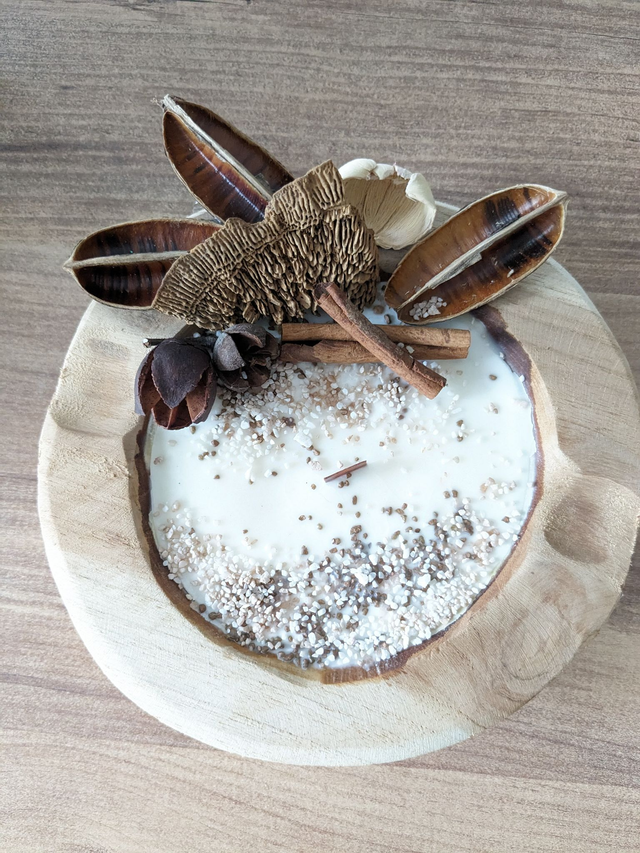 Bougie bois et fleurs séchées  Taille L  