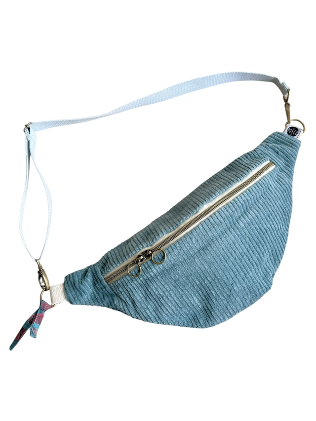 Sac Banane Uni velours côtelé BLEU CLAIR