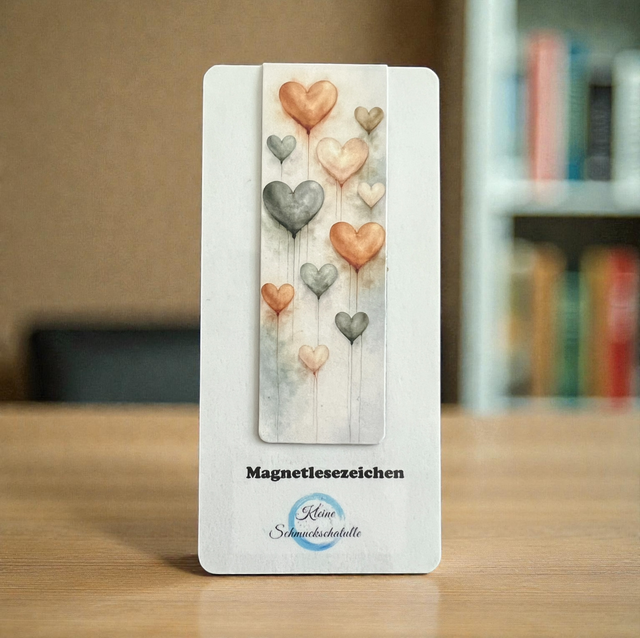 Lesezeichen Herzen beige - Handgefertigte Magnet-Lesezeichen – Herzmotive