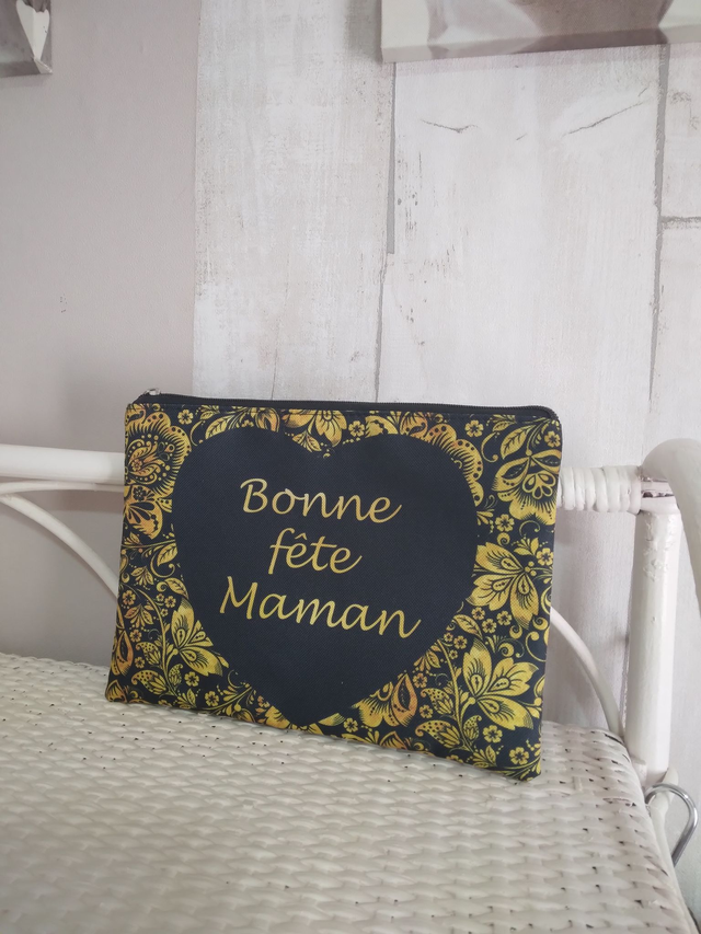 Pochette Bonne fête Maman Noire et dorée 