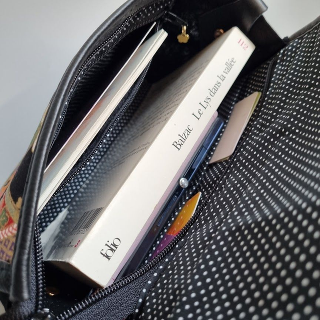 Mini-sac cartable "Kana" noir doré & simili cuir noir