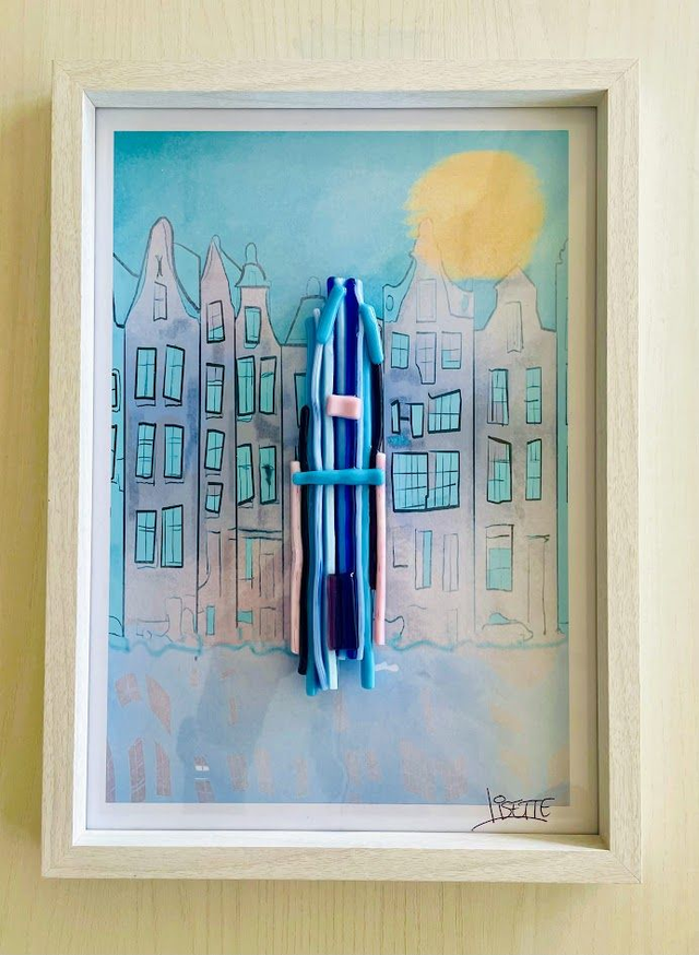 Grachtenpand Sculptuur op fresco - turquoise