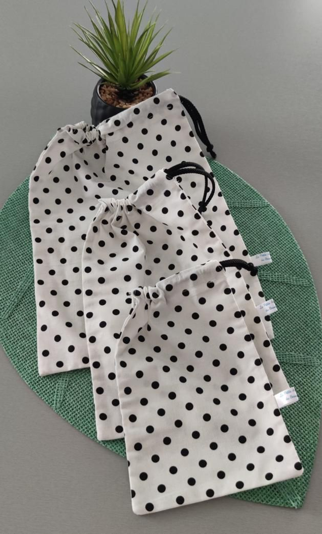 Sac à vrac x3 blanc à pois noir 