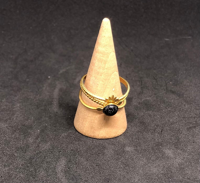 Bague métal et agate noire striée