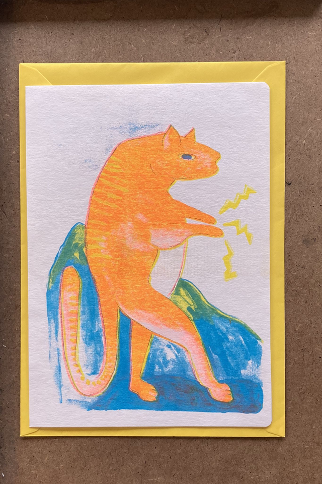 Power Cat large greeting card