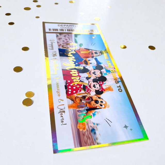 Disneyland Mickey and friends delux gold foil ticket