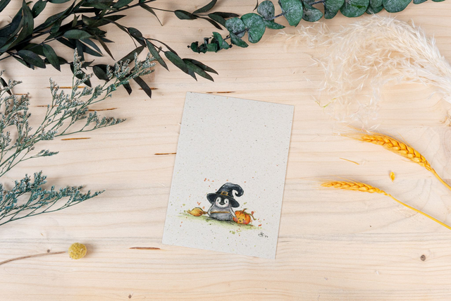 Graspapierkarte - Halloween Pinguin