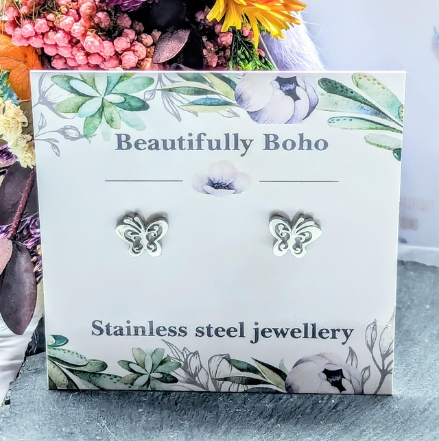Stainless Steel Butterfly Stud Earrings 
