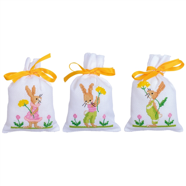 Counted Cross Stitch Kit: Gift Bags: Easter Rabbits: Set of 3 Vervaco Easter Rabbits Gift Bags Counted Cross Stitch Kit