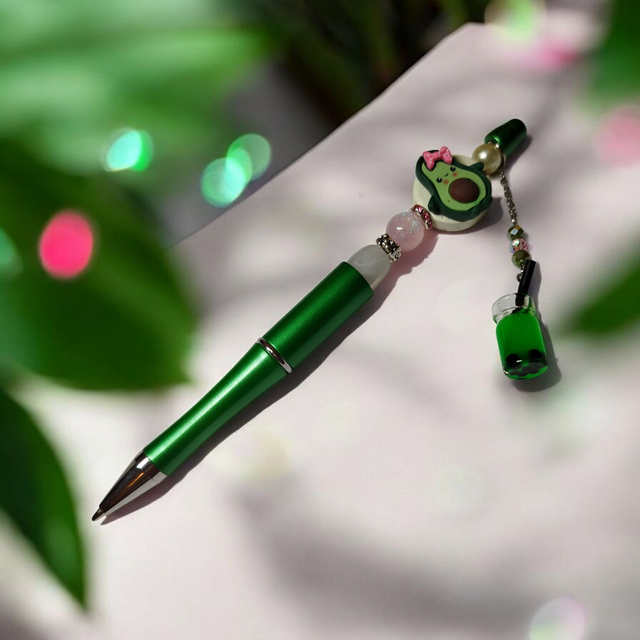 Stylo perles vert rose