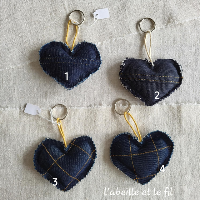 Porte-clés cœur en jean upcyclé- aiguille 