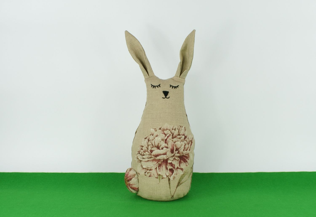 Handmade Bunny Doorstop, Hand Embroidered Linen Rabbit, Unique Cotton Rabbit Bookend, House Warming Gift, Country Style Rustic, Made in UK