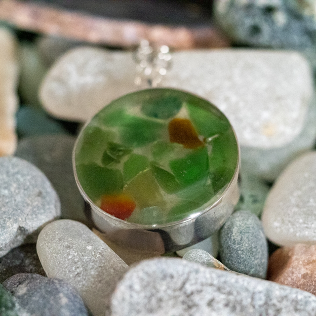 Seaglass in resin necklace 
