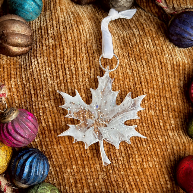 Maple Leaf Decoration - White and Silver