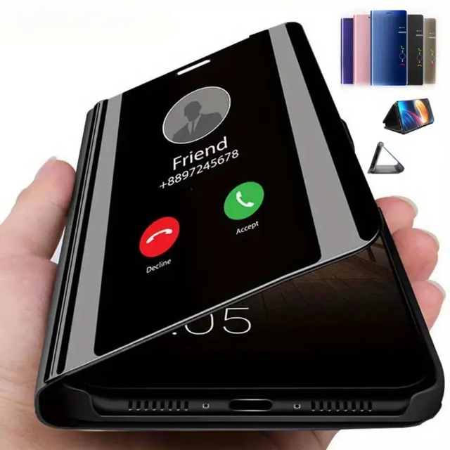 Black Flip Smart Mirror Case for Apple Iphone 16, 15, 14, 13, 12, 11 Pro Max 