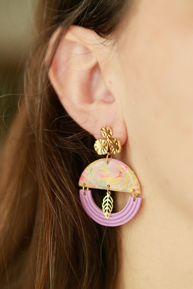 Boucles Oreilles Demi Cercles feuille Collection Gourmandises Acidulées
