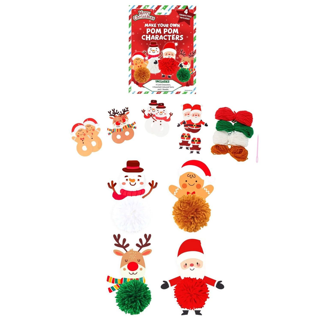 Christmas Make Your Own Pom-Pom Characters 4-Piece Craft Set - Festive DIY Activity Kit Stocking Filler £2.75 a pack
