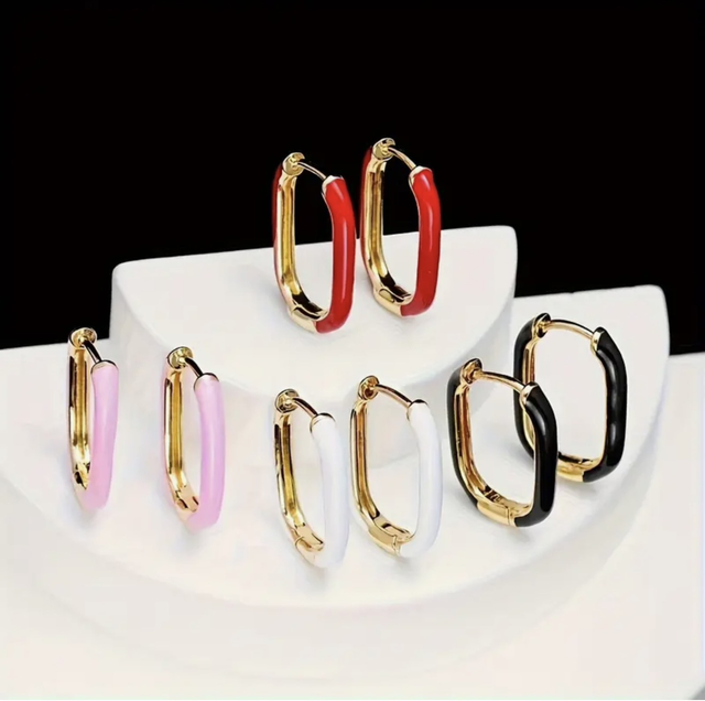 Enamel rectangle gold hoops